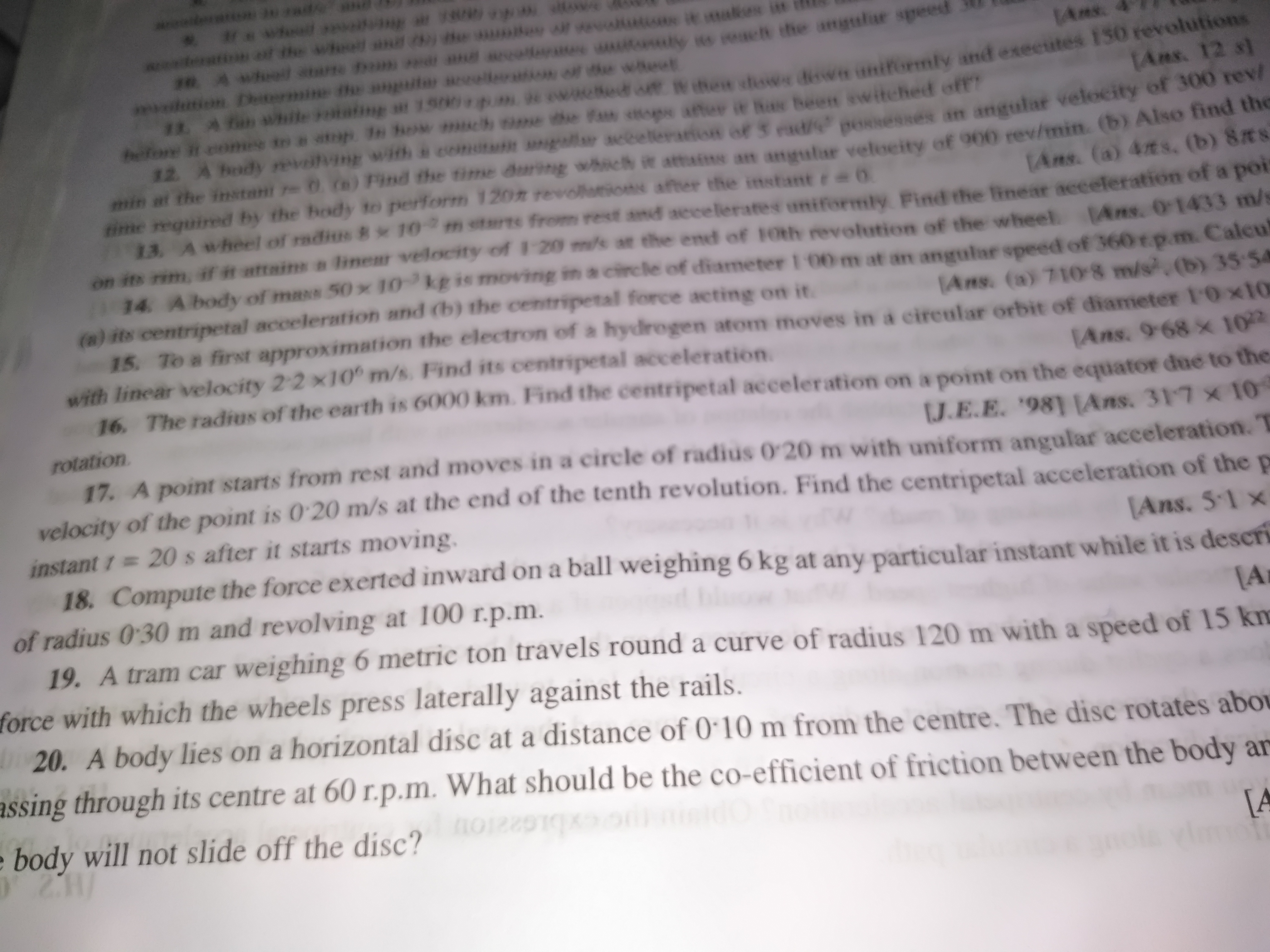 Question image for No 17 how will i find the centripetal acccelerati